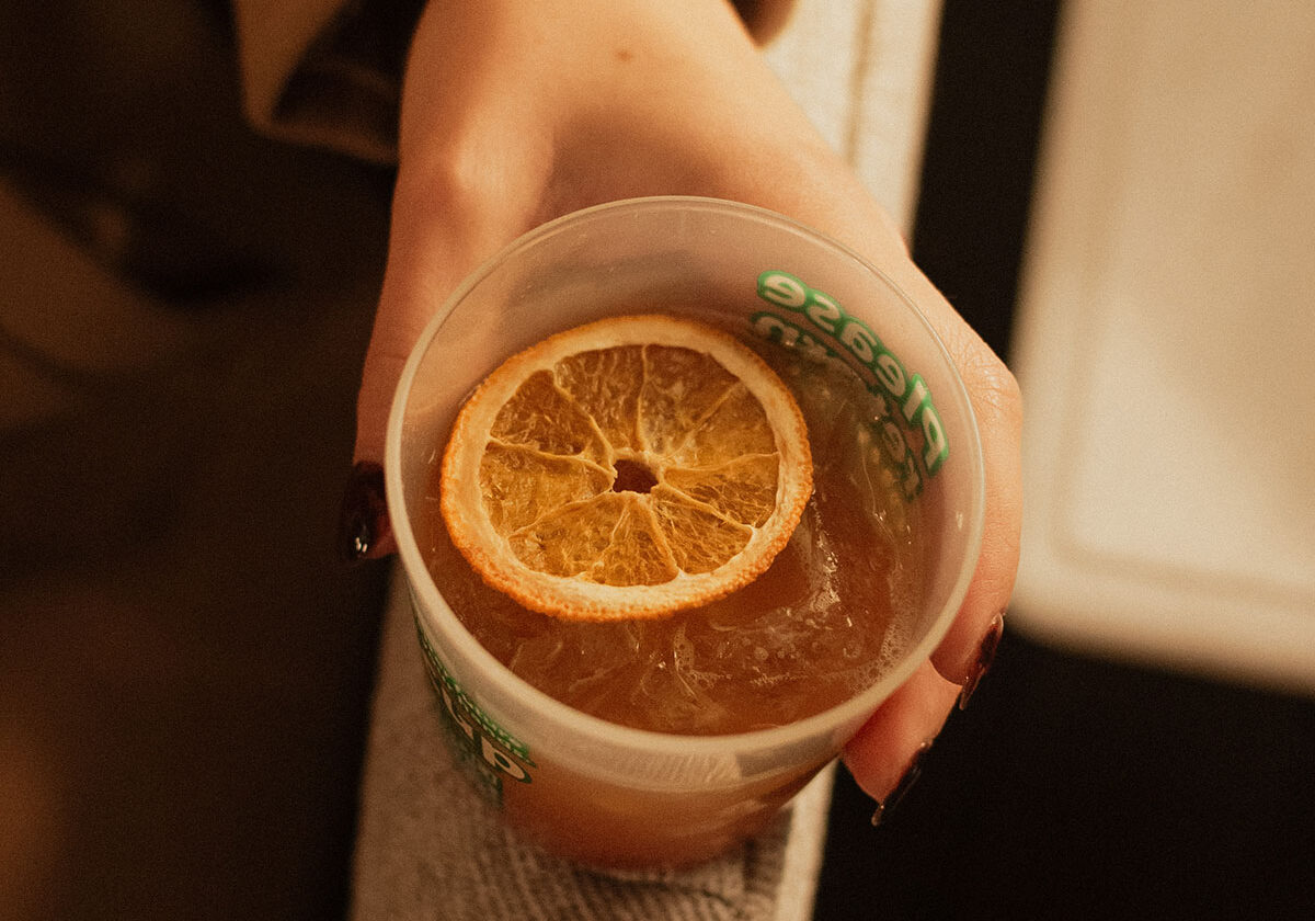 custom cocktail in reusable cup